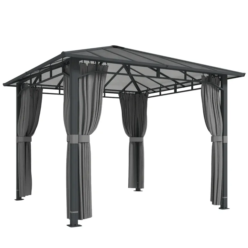 Luxus-Gartenpavillon ca. 3 x 3 m Metall Pavillon mit 6 mm starkem Polycarbonat-Dach 4 Seitenteile, UV50+ | Dunkelgrau