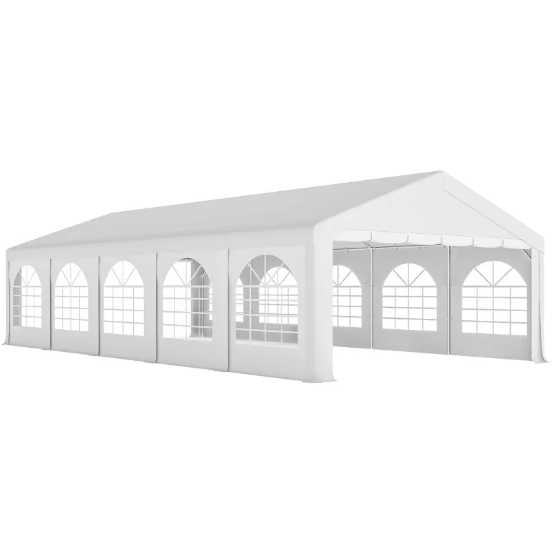 Grosses Festzelt Pavillon 5 x 10 m UV-Schutz 40+ verstärktes Gestell 10 abnehmbare Seitenwände | Weiss