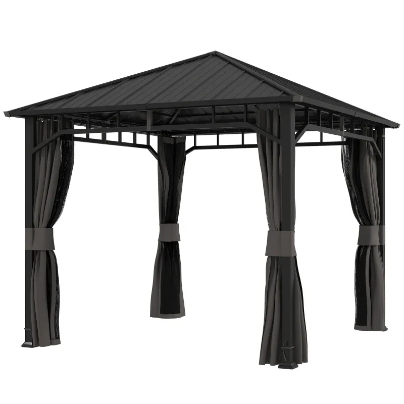 Pavillon 3 x 3 m mit festem Hardtop-Dach Wasserdicht Stabil und Winterfest  | Dunkelgrau