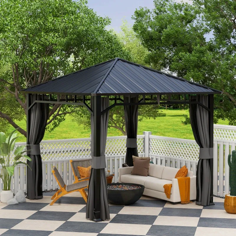Pavillon 3 x 3 m mit festem Hardtop-Dach Wasserdicht Stabil und Winterfest | Dunkelgrau