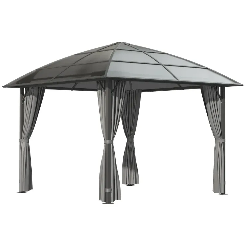 Luxus-Gartenpavillon mit festem Polycarbonat Dach, Seitenwände 3 x 3 m | dunkelgrau
