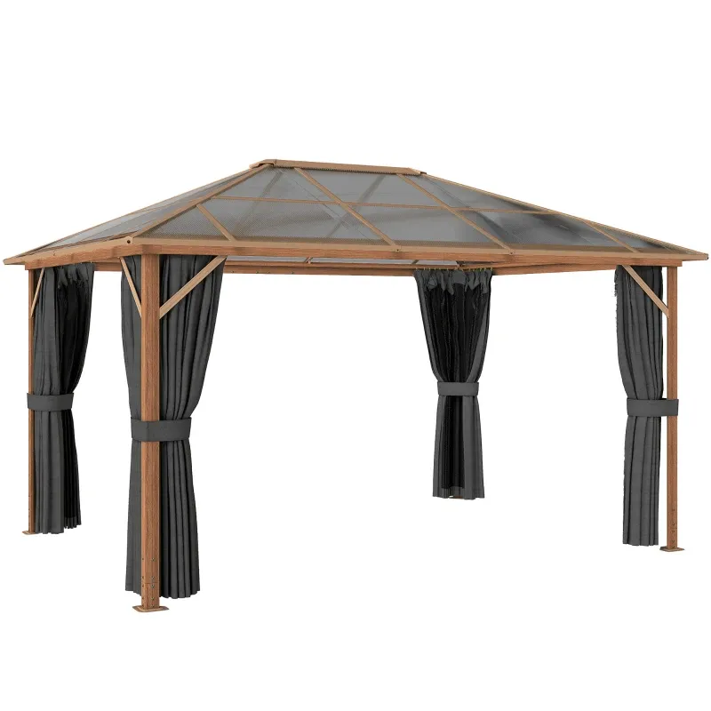 Luxus-​Gartenpavillon ca. 4x3m Aluminium mit Polycarbonat-Dach 6 mm Moskitonetz in Holzoptik Naturholz