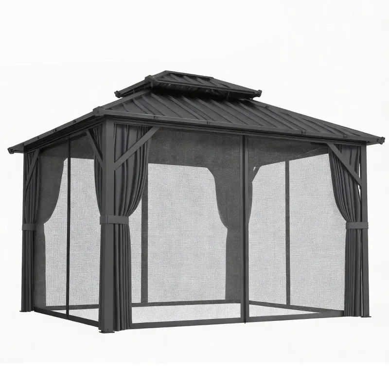 Luxus-​Pavillon 3 x 3,6 m mit doppellagigem verzinktem Stahldach, Aluminiumgestell | Dunkelgrau