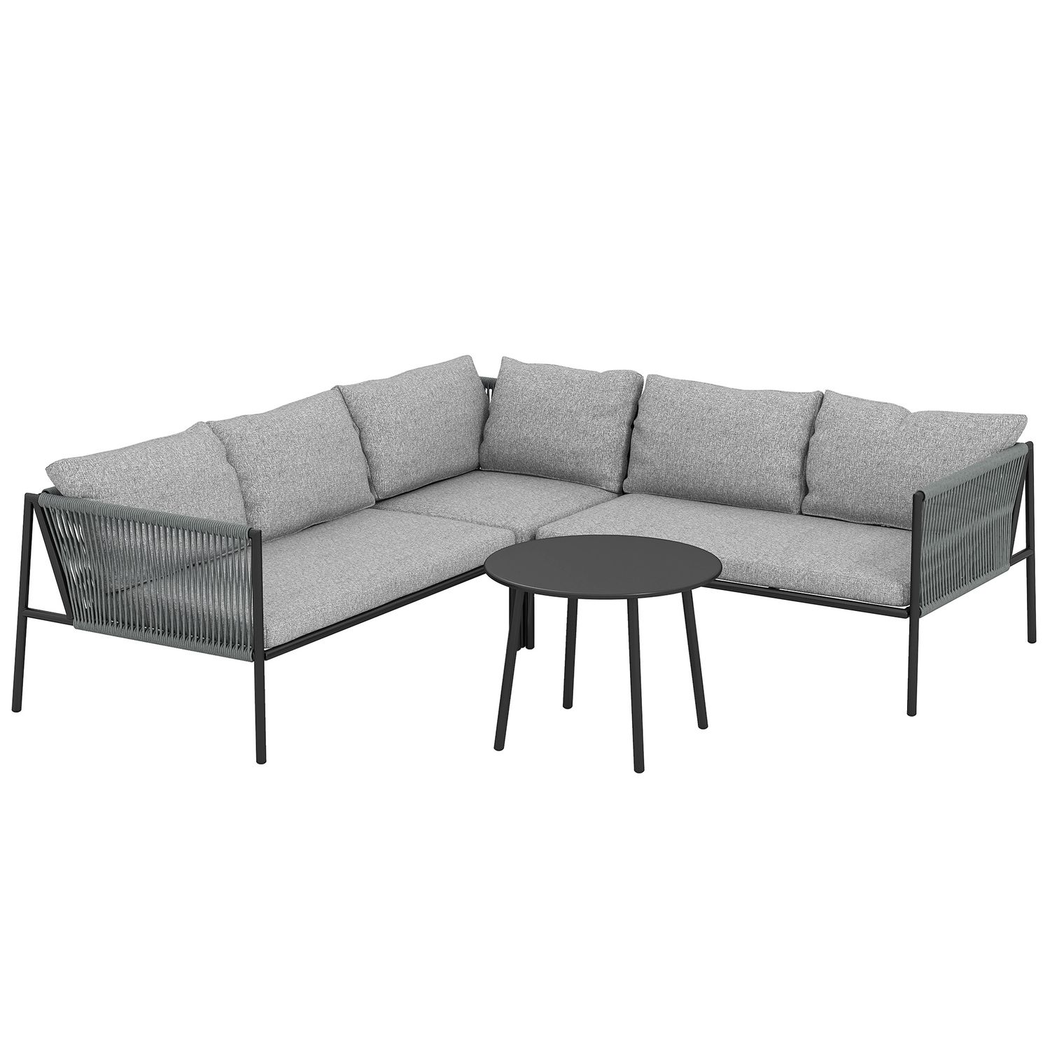 ​Gartenmöbel Set Polyrattan Lounge-Set mit Ecksofa Tisch Kissen für 6 Personen | Dunkelgrau