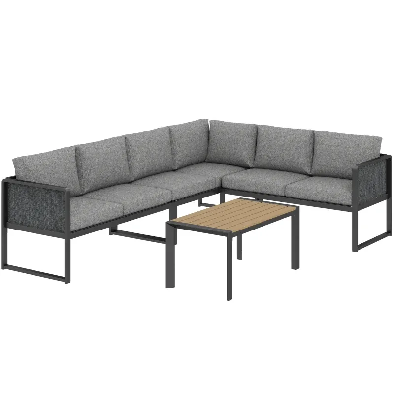 Modulares Eck-Loungeset für 6 Personen, Sofas, Couchtisch und Kissen | dunkelgrau