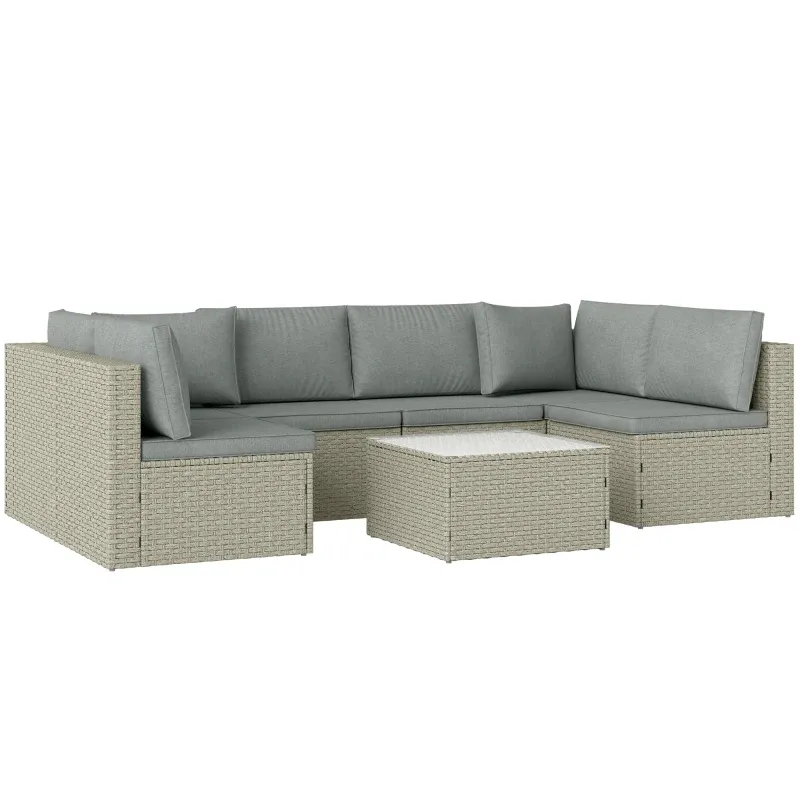 Modulares 6-Personen-Gartenlounge-Set aus Kunststoff-Rattan mit Sofas und Glastisch | braun