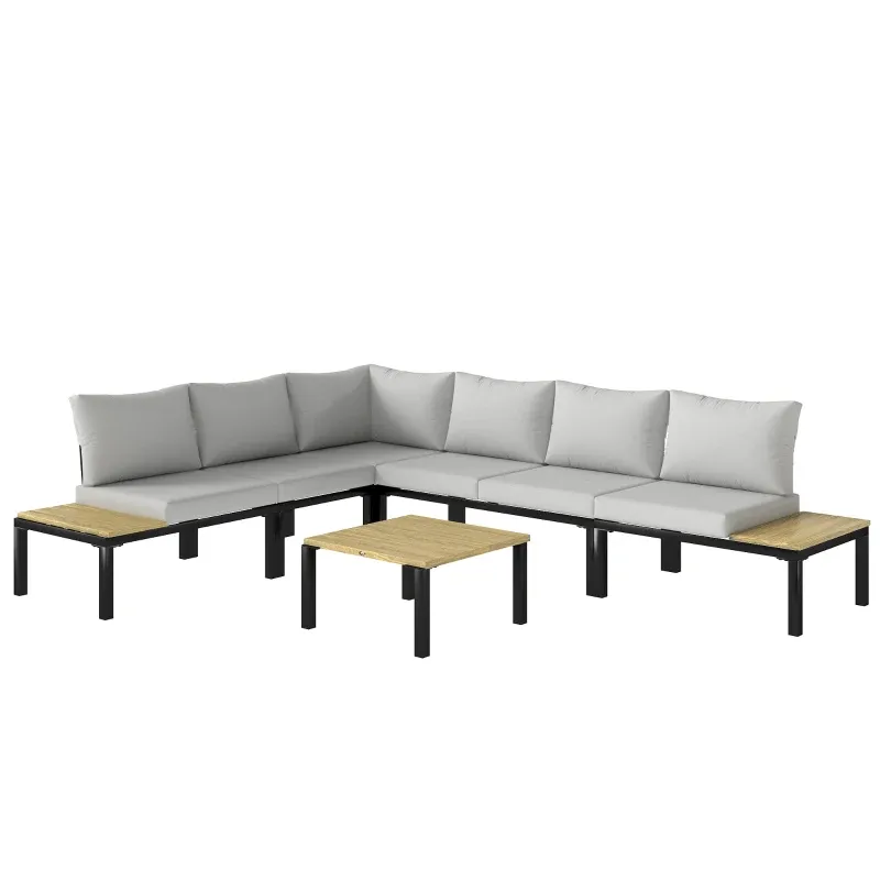 Modulares Gartenlounge-Set 6‑teilig Aussen-Sofa-Set in Schlafsofa umwandelbar Couchtisch und Seitentabletts | Anthrazitgrau