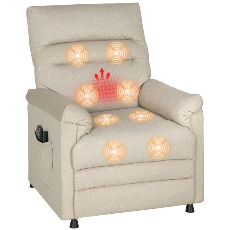 Verstellbarer Massagesessel mit Fusstütze, Heizung, 8 Massagepunkten und 5 Modi, Samtstoff | Beige
