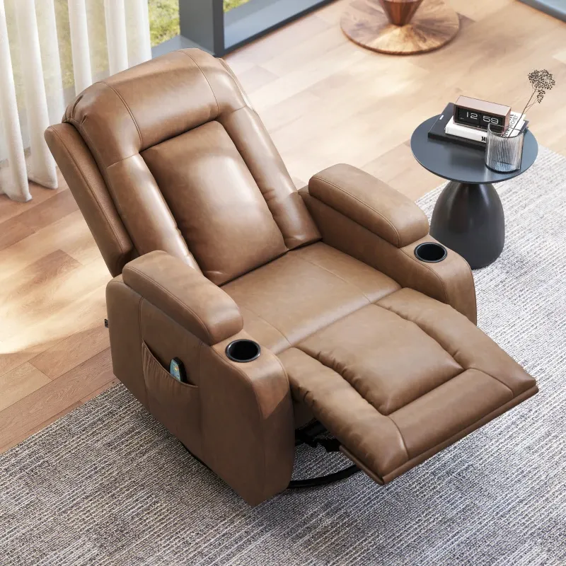 Verstellbarer Massagesessel mit Heizfunktion in Kunstleder, 8 Massagepunkte | Braun