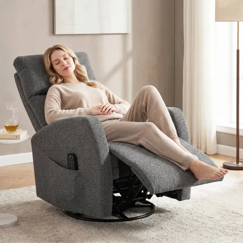 Relaxsessel Drehbarer Fernsehsessel mit Wärme und Vibrationsmassage, Liegefunktion, Wippfunktion | Dunkelgrau