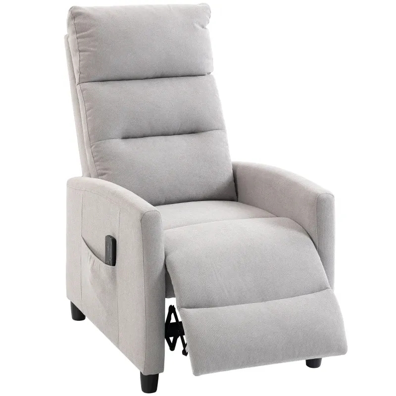 Manuell verstellbarer Massagesessel 160° in Chenille mit Fusstütze, Fernbedienung, Taschen | Hellgrau