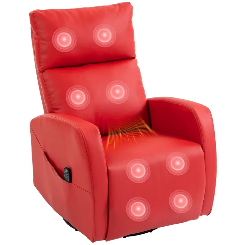 Massagesessel verstellbar mit Heizfunktion, drehbar aus PU-Leder mit Fussteil und Fernbedienung | Rot