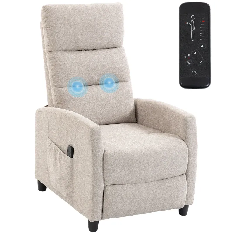 Manueller verstellbarer Massagesessel 160° in Chenille mit Fusstütze, Fernbedienung, Taschen | Creme