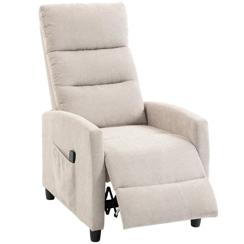 Manueller verstellbarer Massagesessel 160° in Chenille mit Fusstütze, Fernbedienung, Taschen | Creme