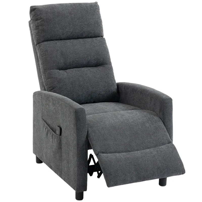 Manueller verstellbarer Massagesessel 160° in Chenille mit Fusstütze, Fernbedienung, Taschen | Dunkelgrau