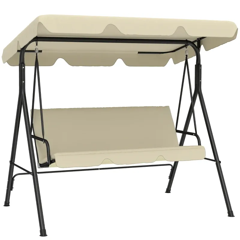 Hollywoodschaukel 3-Sitzer mit verstellbarem Sonnendach und Stahlrahmen 172x118x153 cm | Beige Hollywoodschaukel 3-Sitzer mit verstellbarem Sonnendach und Stahlrahmen 172x118x153 cm | Beige