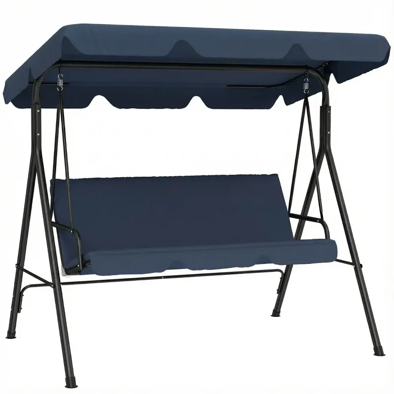 Hollywoodschaukel, Gartenschaukel für draussen 3-Sitzer mit verstellbarem Verdeck und Stahlrahmen 172x118x153 cm | Marineblau
