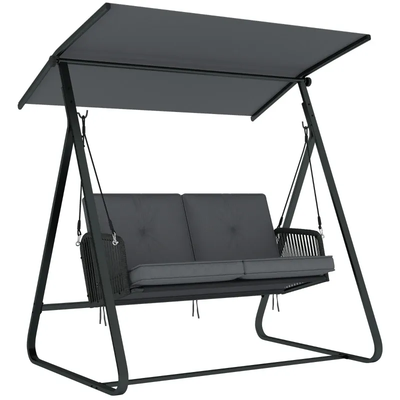 Hollywoodschaukel Rattan 2-Sitzer mit Verstellbarem Sonnendach weichem Kissen