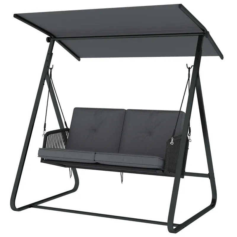 Hollywoodschaukel Rattan 2-Sitzer mit Verstellbarem Sonnendach weichem Kissen