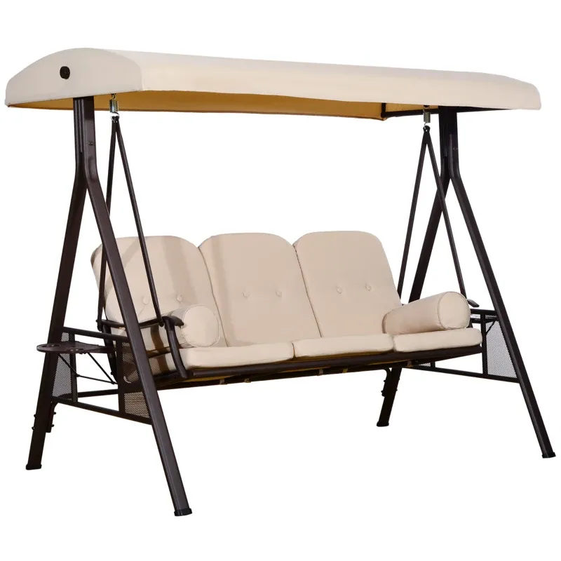 Hollywoodschaukel Gartenschaukel 3-Sitzer hoher Komfort 121x208x172cm | beige