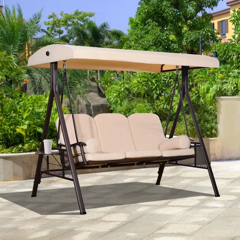 Hollywoodschaukel Gartenschaukel 3-Sitzer hoher Komfort 121x208x172cm | beige