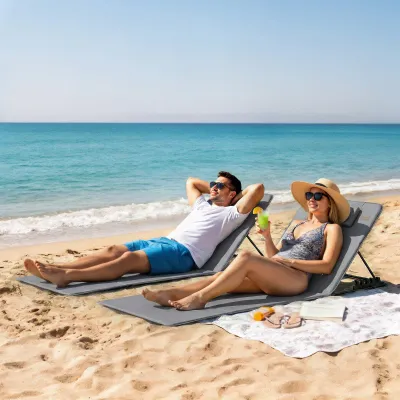 2er Set Strandmatte mit Verstellbarer Rückenlehne klappbar leicht Strandliege mit Kopfkissen