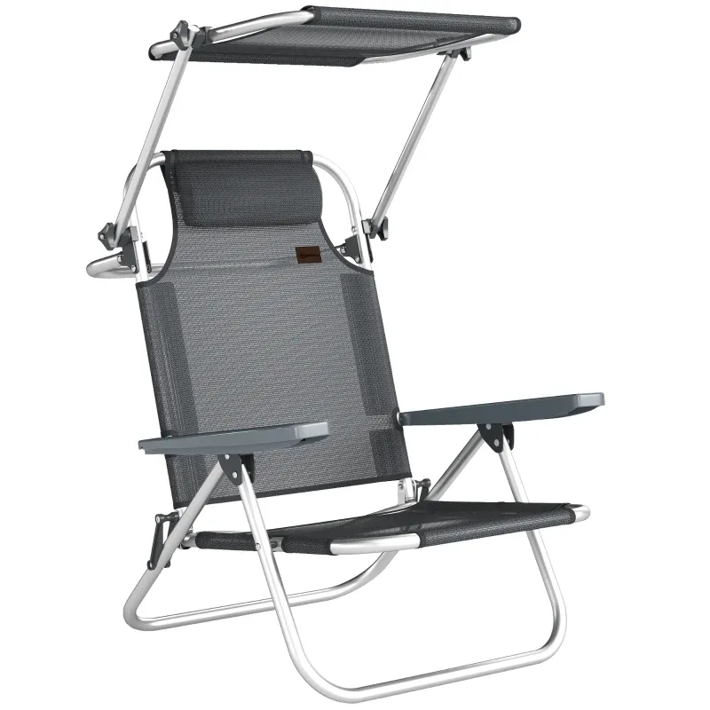 Sonnenliege klappbarer Campingstuhl mit Kopfkissen verstellbarem Dach 6-Fach verstellbare Rückenlehne 62 x 68 x 79 cm | Dunkelgrau Sonnenliege klappbarer Campingstuhl mit Kopfkissen verstellbarem Dach 6-Fach verstellbare Rückenlehne 62 x 68 x 79 cm | Dunkelgrau