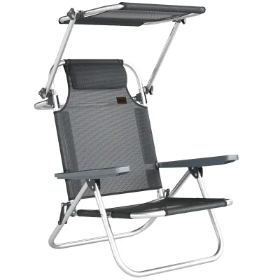 Sonnenliege klappbarer Campingstuhl mit Kopfkissen verstellbarem Dach 6-Fach verstellbare Rückenlehne 62 x 68 x 79 cm | Dunkelgrau