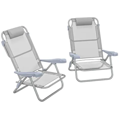 2er Set Gartenstühle klappbar Campingstuhl mit Kopfstütze 62 x 65 x 80 cm | Hellgrau 2er Set Gartenstühle klappbar Campingstuhl mit Kopfstütze 62 x 65 x 80 cm | Hellgrau