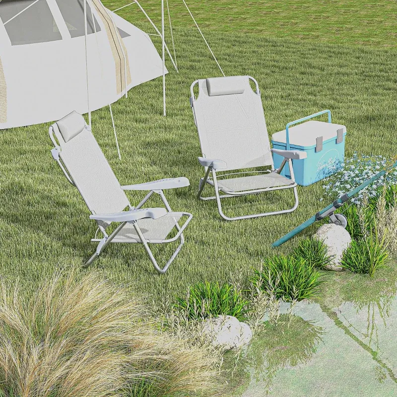 2er Set Gartenstühle klappbar Campingstuhl mit Kopfstütze 62 x 65 x 80 cm | Hellgrau