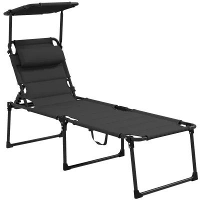Sonnenliege klappbar mit Sonnendach, verstellbare Kopfstütze, 70 x 200 x 45 cm | schwarz Sonnenliege klappbar mit Sonnendach, verstellbare Kopfstütze, 70 x 200 x 45 cm | schwarz