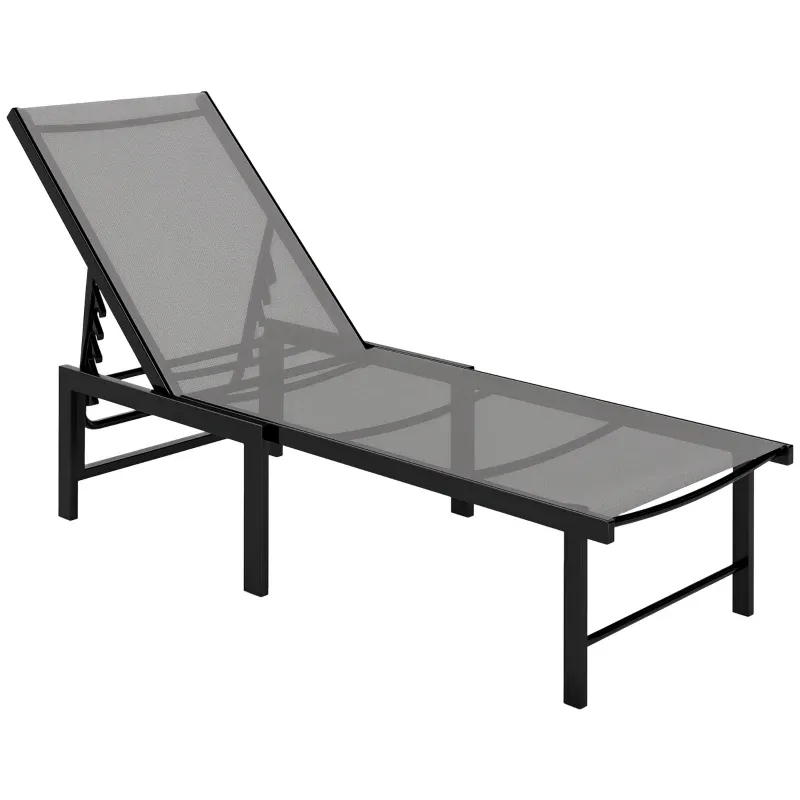 Sonnenliege, Gartenliege, verstellbare Liege 5 Positionen, Textilene-Sitz | grau