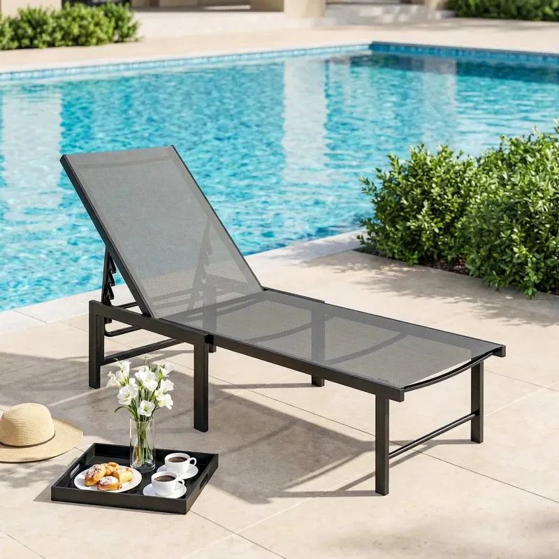 Sonnenliege, Gartenliege, verstellbare Liege 5 Positionen, Textilene-Sitz | grau