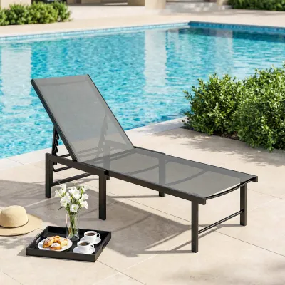 Sonnenliege, Gartenliege, verstellbare Liege 5 Positionen, Textilene-Sitz | grau