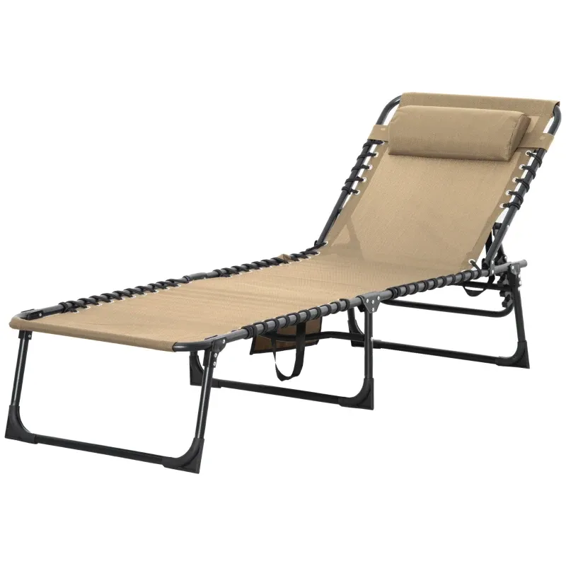 Klappbare Sonnenliege / Gartenliege mit 5-fach verstellbarer Rückenlehne und Kissen, 185x58x30cm | Beige
