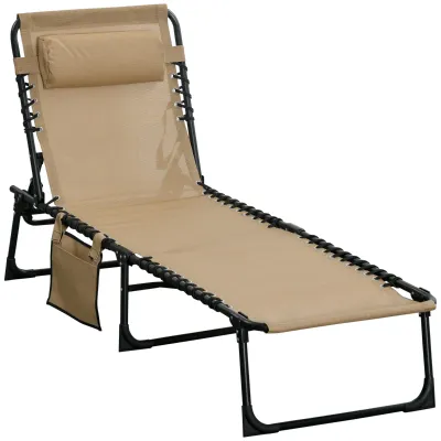 Klappbare Sonnenliege / Gartenliege mit 5-fach verstellbarer Rückenlehne und Kissen, 185x58x30cm | Beige Klappbare Sonnenliege / Gartenliege mit 5-fach verstellbarer Rückenlehne und Kissen, 185x58x30cm | Beige