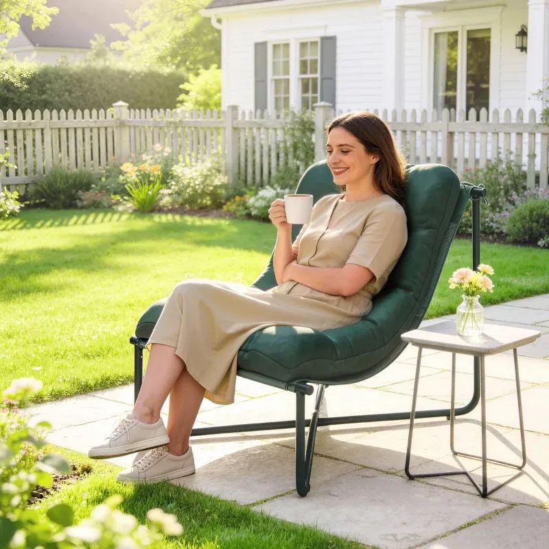 Gartenstuhl Gartensessel mit Kissen Atmungsaktiver Sling-Sitz 76 x 92 x 76 cm | Dunkelgrün