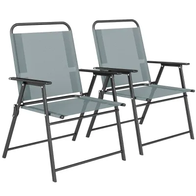 klappbare Gartenstühle, Set mit 2 Campingstühlen mit Netzsitz | Grau