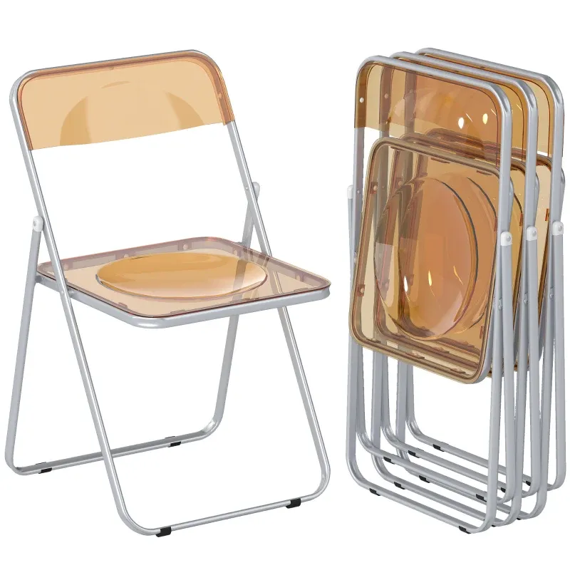 Set 4 platzsparende klappbare Stühle für Wohnzimmer und Veranstaltungen, Stahl und Acryl | Orange