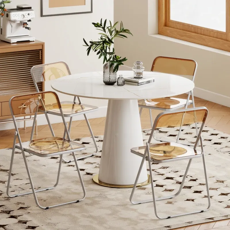 Set 4 platzsparende klappbare Stühle für Wohnzimmer und Veranstaltungen, Stahl und Acryl | Orange