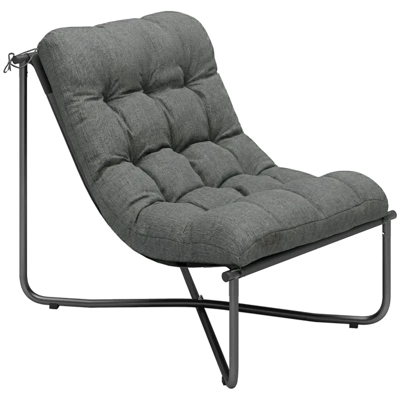 Lounge Sessel Outdoor Ergonomischer Gartensessel mit hautfreundlich Kissen Breiter Sitz Stahlrahmen | Dunkelgrau