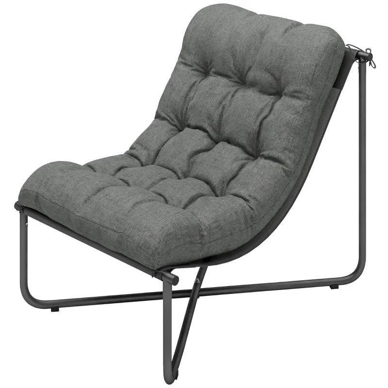 Lounge Sessel Outdoor Ergonomischer Gartensessel mit hautfreundlich Kissen Breiter Sitz Stahlrahmen | Dunkelgrau