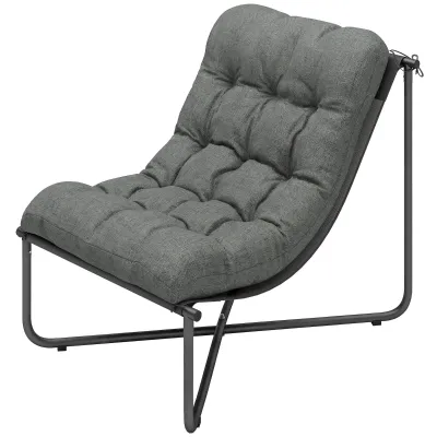 Lounge Sessel Outdoor Ergonomischer Gartensessel mit hautfreundlich Kissen Breiter Sitz Stahlrahmen | Dunkelgrau