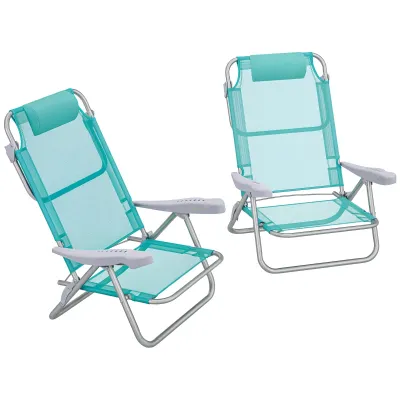 2er Set Campingstühle mit 6-fach verstellbarer Netzrückenlehne Kopfstütze 62 x 65 x 80 cm | Türkis