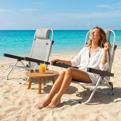 2er-Set klappbare, verstellbare Outdoor-Liegestühle mit 4 Positionen