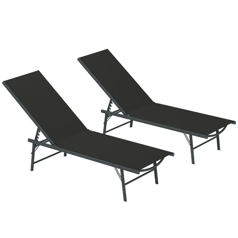 2er-Set Sonnenliegen klappbar Textilene Liege verstellbar Garten aussen 54 x 164 x 84 cm | schwarz