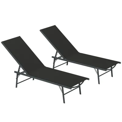 2er-Set Sonnenliegen klappbar Textilene Liege verstellbar Garten aussen 54 x 164 x 84 cm | schwarz