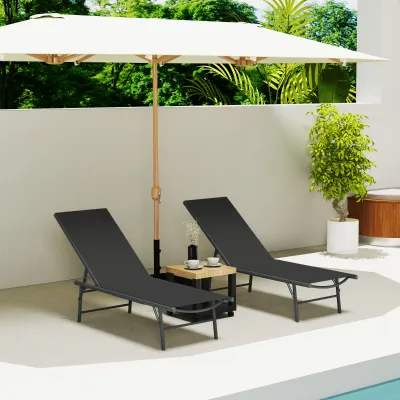 2er-Set Sonnenliegen klappbar Textilene Liege verstellbar Garten aussen 54 x 164 x 84 cm | schwarz
