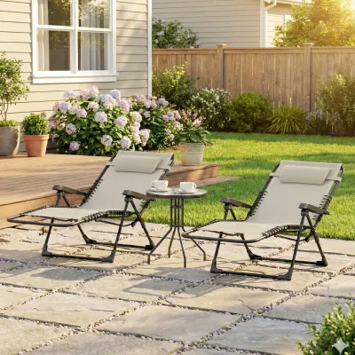 2er-Set Sonnenliegen, klappbare, verstellbare Liege mit Kopfstütze aus Textilene, 90 x 65 x 112 cm | beige