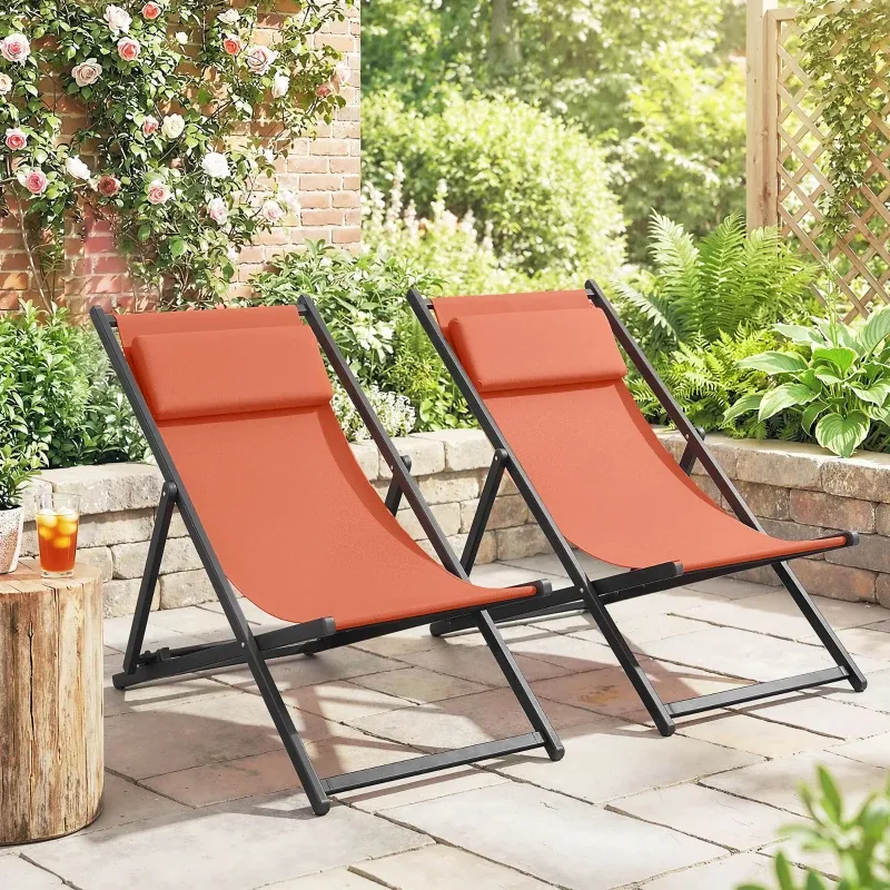 2er Set Sonnenliegen, klappbarer Liegestuhl verstellbar 60 x 100 x 85 cm ziegelrot